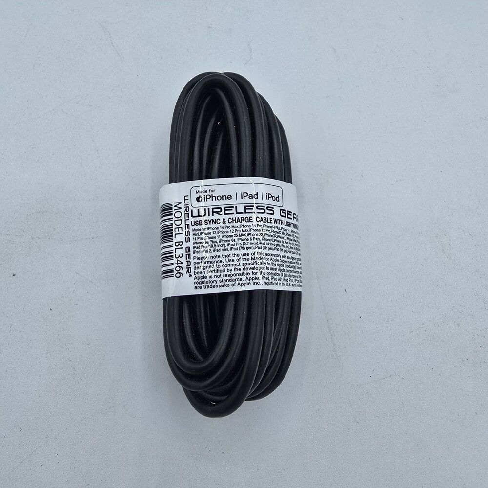 10 Foot Black Wireless Gear Charging Cable Heavy Duty For iPhone/iPad New